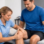physiotherapist treatment on client's knee