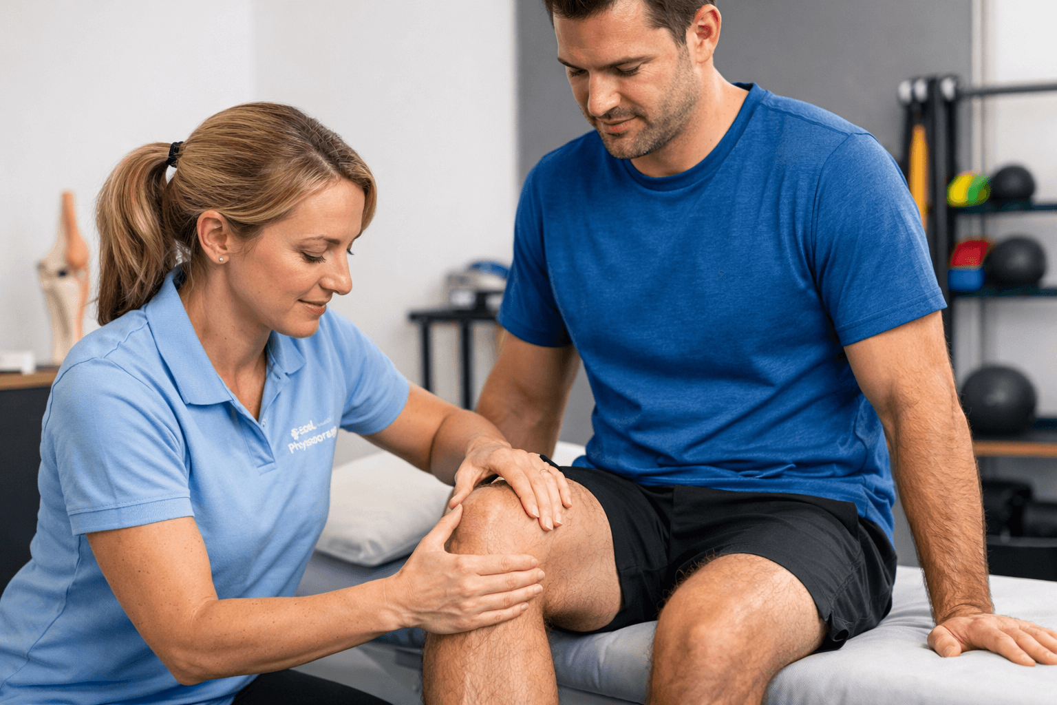 physiotherapist treatment on client's knee